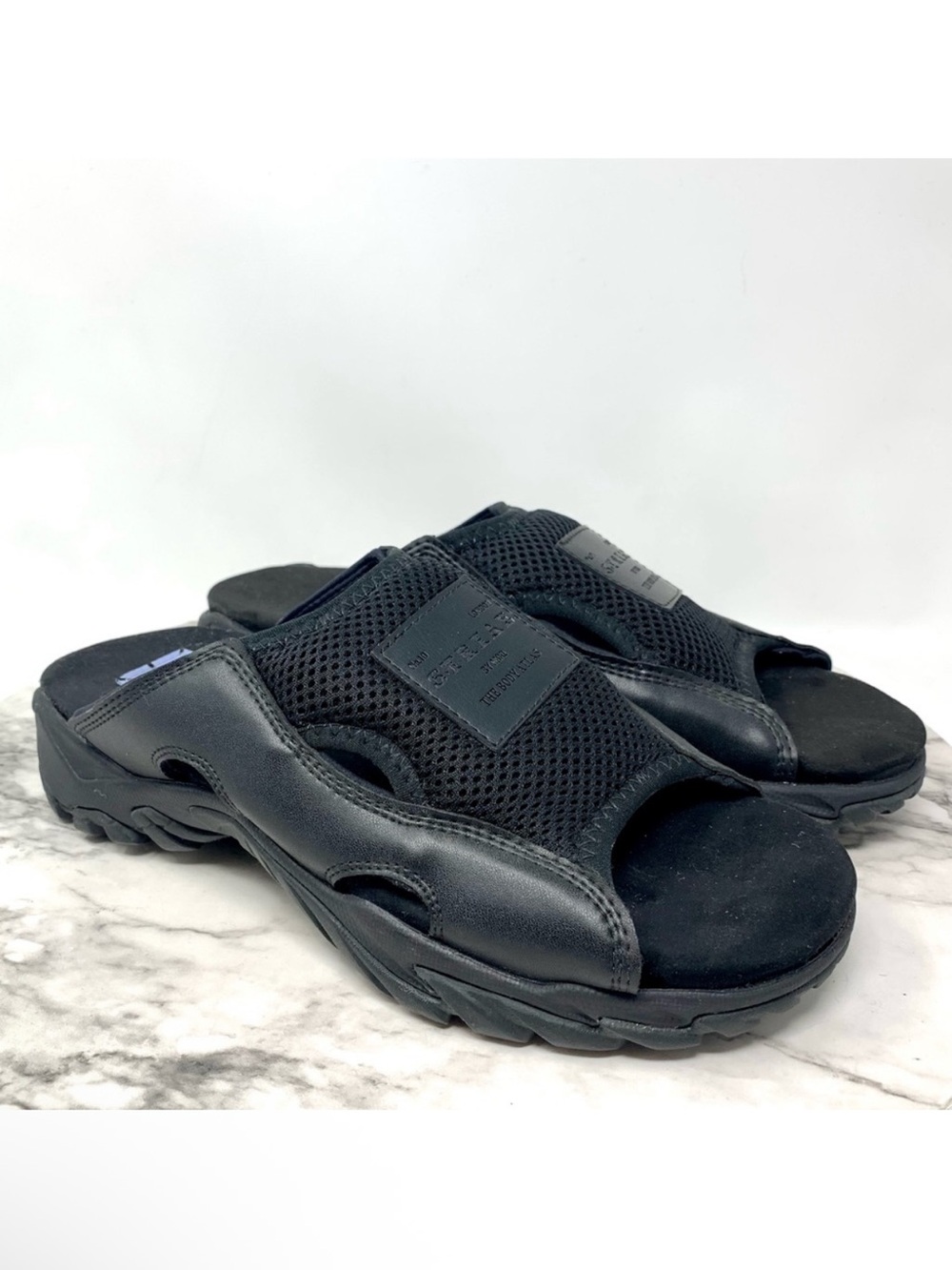 McQ Striae Paneled Black Vibram Slides 40 Unisex Sporty Athleisure Avant Garde